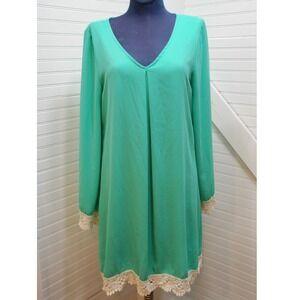 Y2K Savannah Rae tunic dress size medium womens sea green‎ lace trim and lined